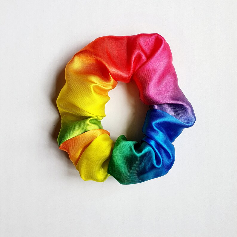 Handmade Scrunchie rainbow silk fabric