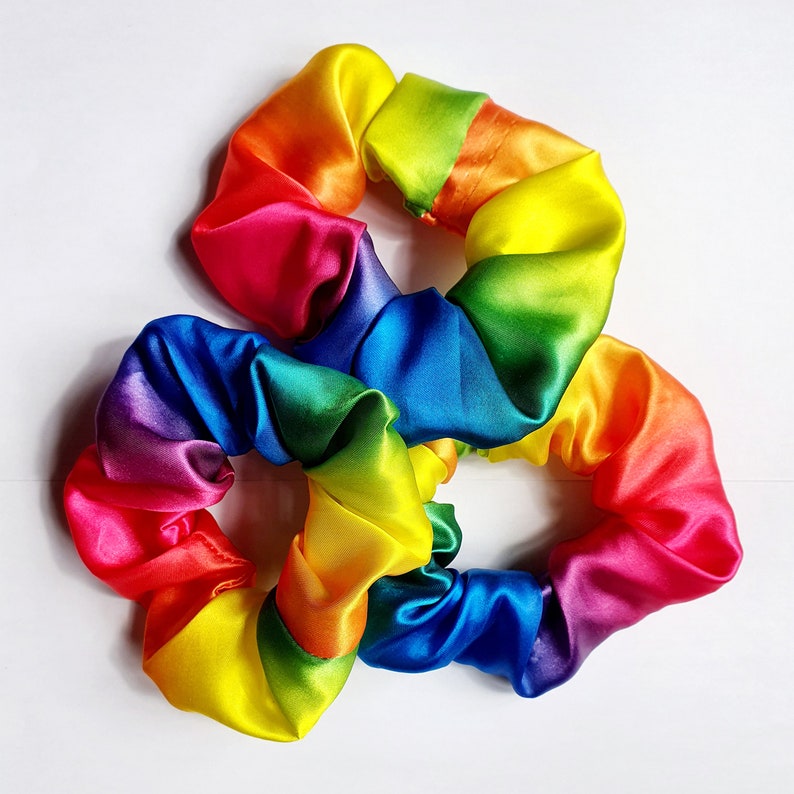 Handmade Scrunchie rainbow silk fabric