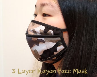 Camouflage Face Mask / 3 Layer Face Mask / Rayon Face Mask / Washable Face Mask / Cool Fabric Face Mask / Summer Face Mask