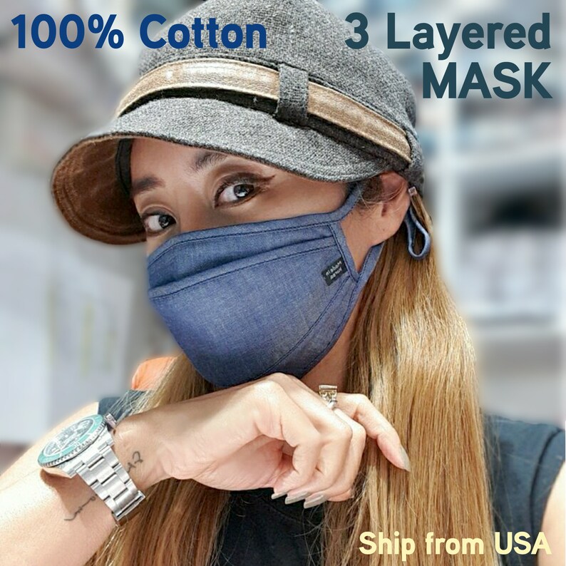 Three-Layered Face Mask/ Denim Face Mask/ Fashion Face Mask/ Fabric Face Mask/ Cotton Face Mask/ Cloth Washable Face Mask/ w/ Nose Wire 