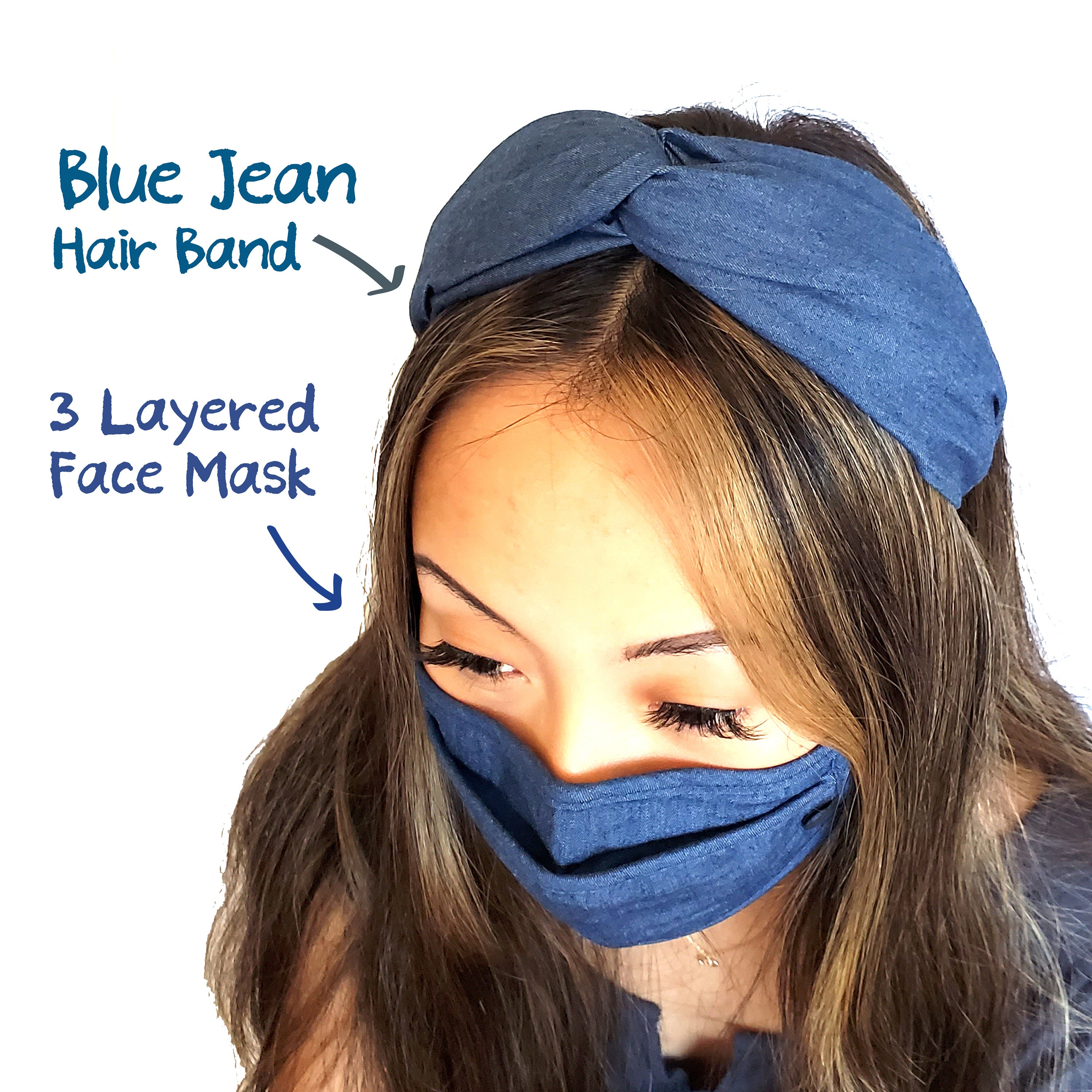 HEADBAND & MASK Set/three-layered Face Mask/ Denim Face Mask/ - Etsy HEADBAND & MASK Set/three-layered Face Mask/ Denim Face Mask/ - Etsy