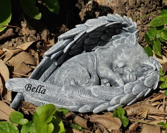 Personalized Pet Memorial Resin Stones Sleeping Cat in Angel Wing, Cat Memory Garden Decor Gifts, Loss Pet Cat, Lost Cat memorial maker