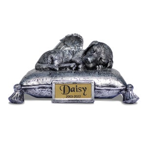 Custom Pet Urns for Dogs Ashes - Memorial Dog Urns for Ashes with Engraving Your Pet's Name, Date - Angel Dog Sleeping On Pillow Urn image 6