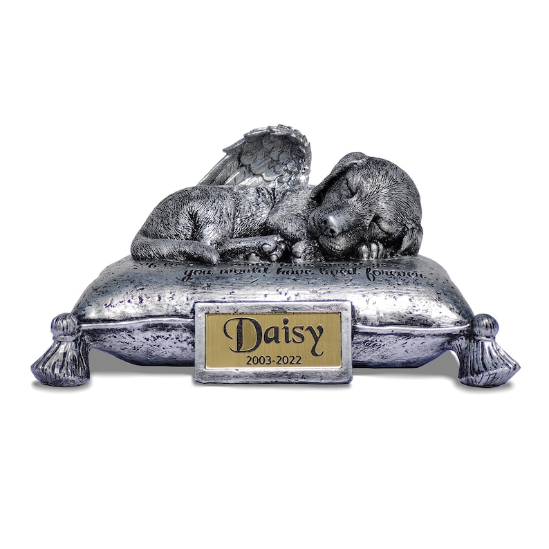 Custom Pet Urns for Dogs Ashes - Memorial Dog Urns for Ashes with Engraving Your Pet's Name, Date - Angel Dog Sleeping On Pillow Urn image 6