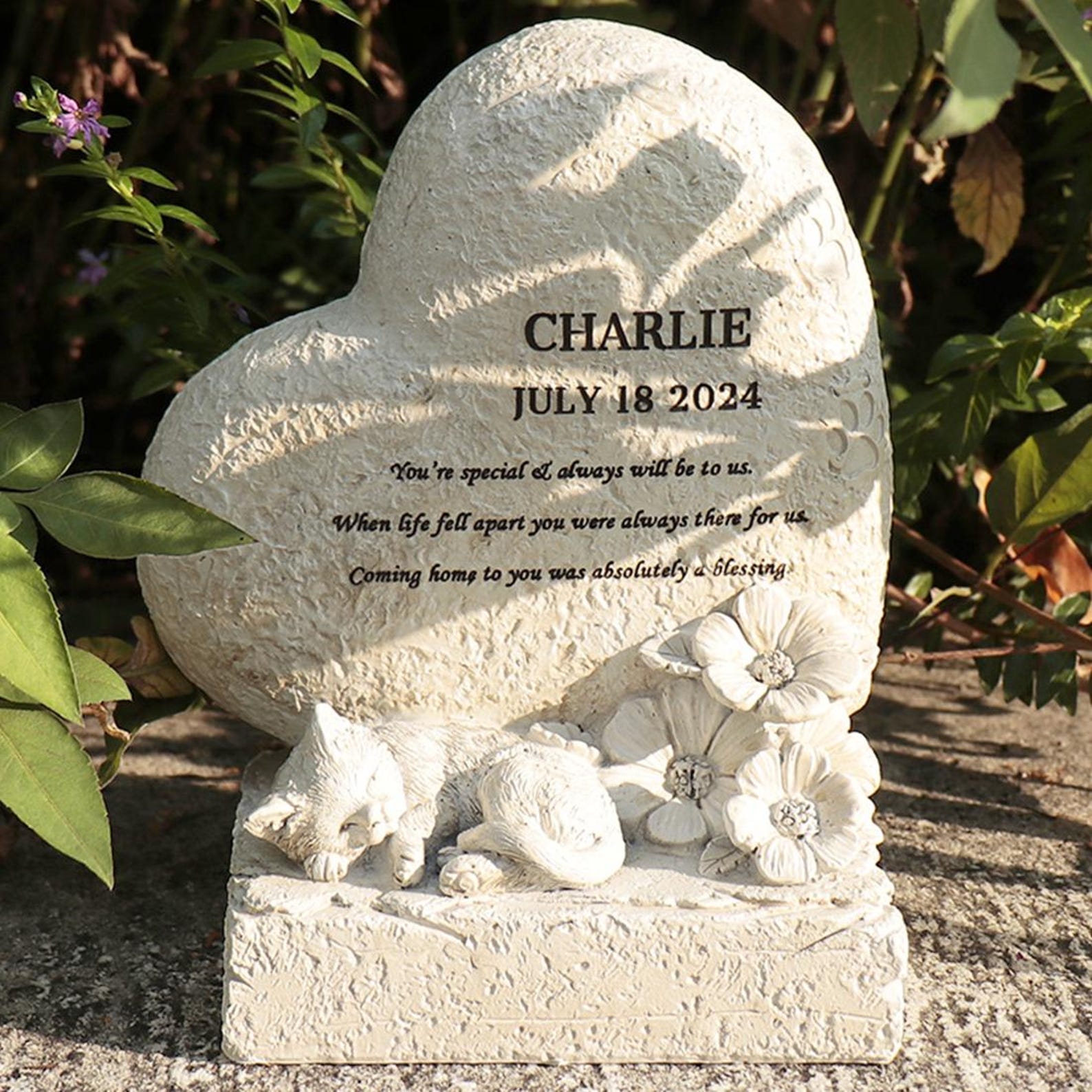 Cat Pet Memorial Stones Cat Garden Statue Heart Shaped Pet Memorial ...