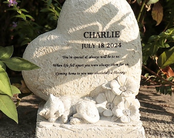 Cat Pet Memorial Stones Cat Garden Statue Heart Shaped Pet Memorial Headstone Sleeping Cat Grave Stone Markers Pet Memorial plaques