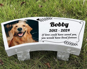 Personalized Pet Memorial Garden Stone with Photo, Dog Grave Markers for Cemetery Memorial Bench Plaques for Outdoors, Garden Memorial Bench