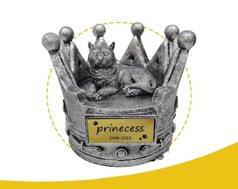 Crown-Shaped Cat Urns for Ashes Personalized, Pet Urns for Cats Ashes with Cat Statue Indoor Decorative Cat Urn Loss of Cat Gift