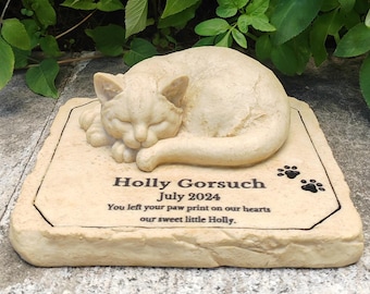 Personalized Pet Memorial Stones with Sleeping Cat Stone Statue customize sympathy quotes for loss of pet