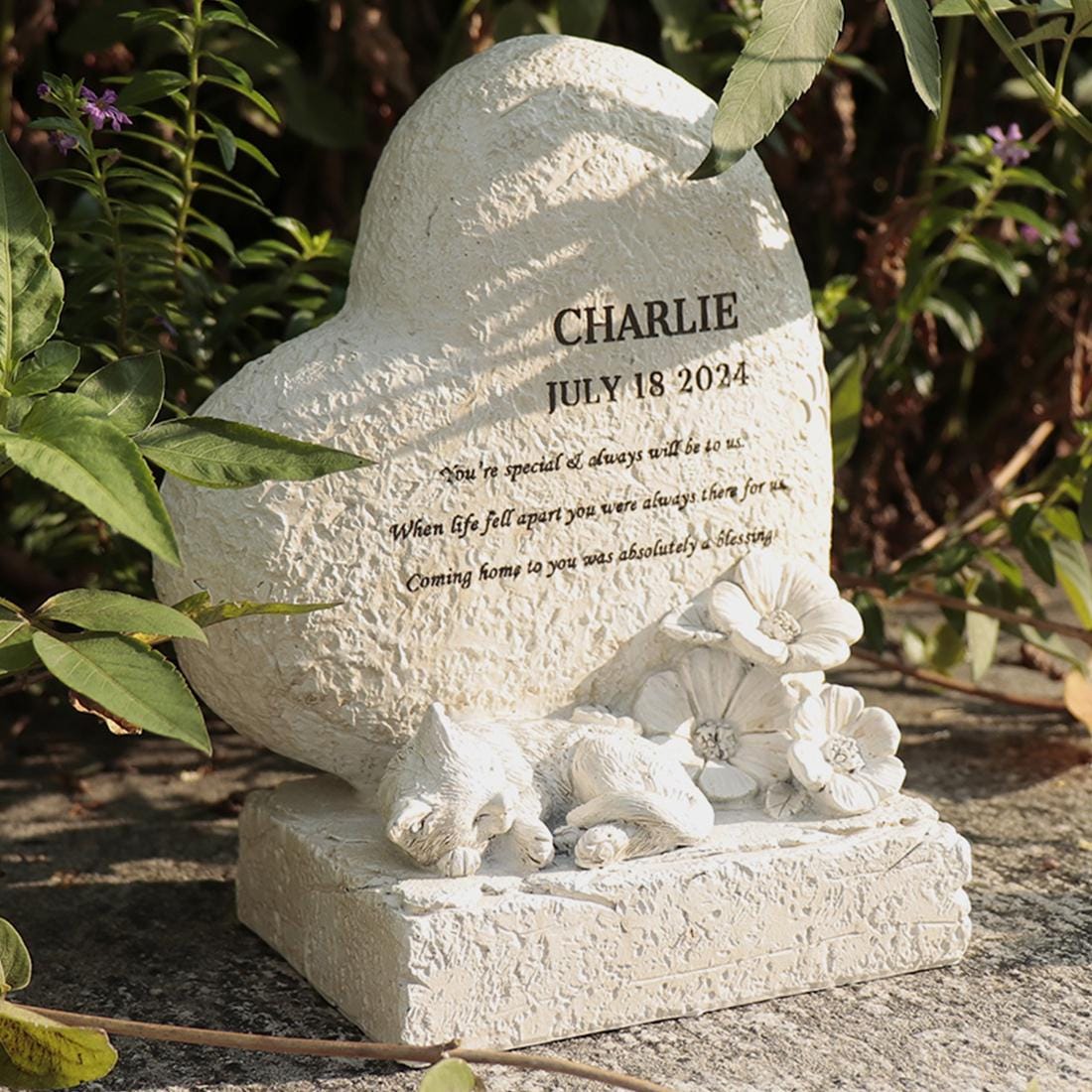 Cat Pet Memorial Stones Cat Garden Statue Heart Shaped Pet Memorial ...