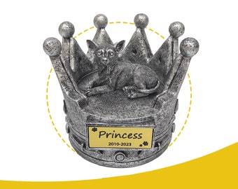 Crown-Shaped Chihuahua Memorial Pet Urns for Dogs Ashes Personalized with Name and Date,Chihuahua Statue Indoor Decorative