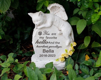 Personalized Pet Cat Memorial Stones in Angel Wings - Pet Grave Markers with Cat Memorial Statue Outdoor Garden Loss of Cat Sympathy Gift