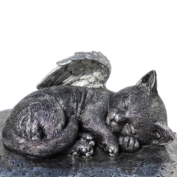 Pet Urn Wooden For Cat Ashes - Medium Size Memorial Box With Angel