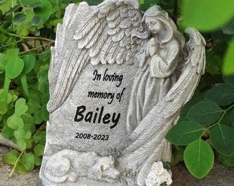 Pet Memorial Stone with Angel,Personalized Dog Memorial Stones Engraved with Message to Remember Your Beloved Pet