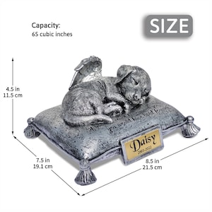 Custom Pet Urns for Dogs Ashes - Memorial Dog Urns for Ashes with Engraving Your Pet's Name, Date - Angel Dog Sleeping On Pillow Urn image 5