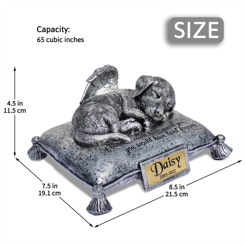 Custom Pet Urns for Dogs Ashes - Memorial Dog Urns for Ashes with Engraving Your Pet's Name, Date - Angel Dog Sleeping On Pillow Urn image 5
