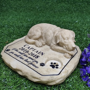 Personalized Pet Memorial Stones Sympathy Gifts with Sleeping Dog Stone Statue -If love could have saved you, you could have lived forver.