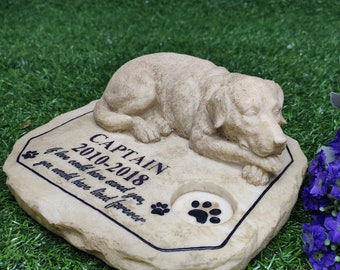 Personalized Pet Memorial Stones Sympathy Gifts with Sleeping Dog Stone Statue -If love could have saved you, you could have lived forver.