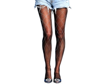 Collants scintillants scintillants avec strass et diamants, bas nylons transparents brillants, paillettes scintillantes