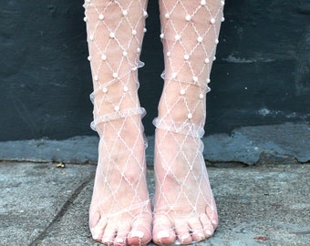 Pearl Lace Socks: Bridal Lingerie, Wedding Party Favors