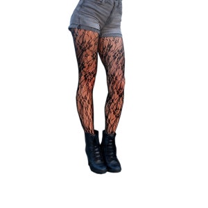 Floral Fishnet Stockings, Patterned Flower Tights, Goth Rose Lace Leggings, Grunge Fairycore Lolita All Size Plus Pantyhose