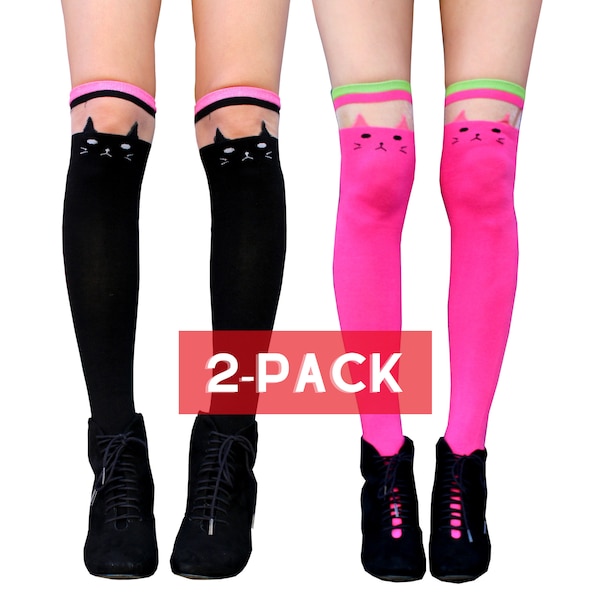 Cat Knee High Socks Anime, Kawaii Clothing Gift Pack, Over The Knee Leg Warmer, Funny Kpop Kitty Cartoon Design, Cute Stocking Teen Girl