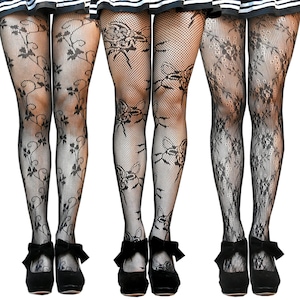 3-Pack Floral Fishnet Tights, Patterned Flower Design, Grunge Fairycore Clothing, All Sizes Plus Pantyhose, Rose Leggings