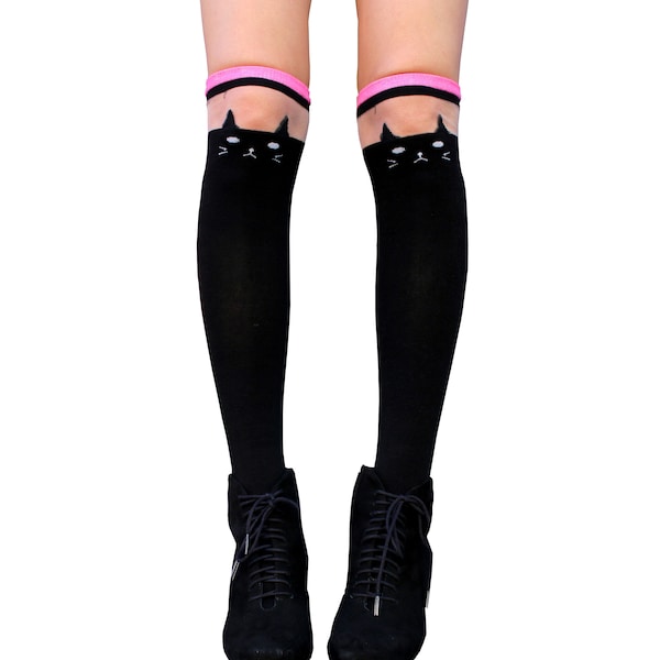 Cute Cat Over The Knee Socks, Kawaii Clothing Anime Gift for Women Girls, Cartoon Animal Thigh High Stocking, Funny Boot Leggings Leg Warmer
