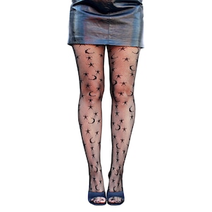 Patterned Fishnet Grunge Tights, Goth Dark Fairycore Alt Stockings, Y2K Witch Aesthetic Mesh Lingerie