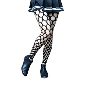 Grunge Fairycore Fishnet Patterned Tights, Gothic Lolita Rave Stockings, Cyberpunk Distressed Ripped Mall Goth Pantyhose Leggings