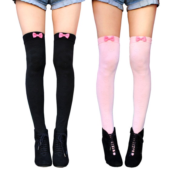 Women's Pink Opaque Thigh High Stockings