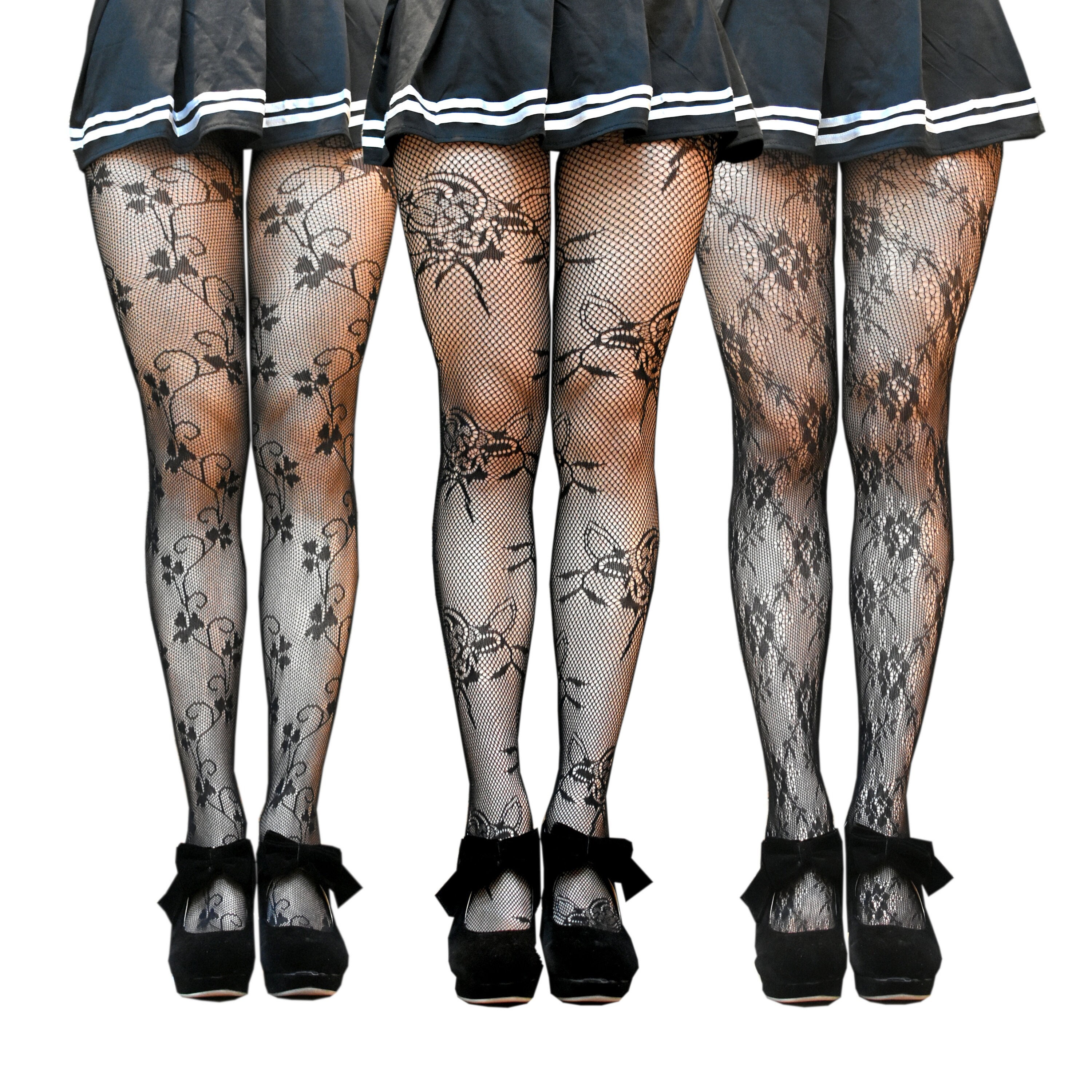 3-pack Floral Fishnet Tights, Patterned Flower Design, Grunge Fairycore  Clothing, All Sizes Plus Pantyhose, Rose Leggings 