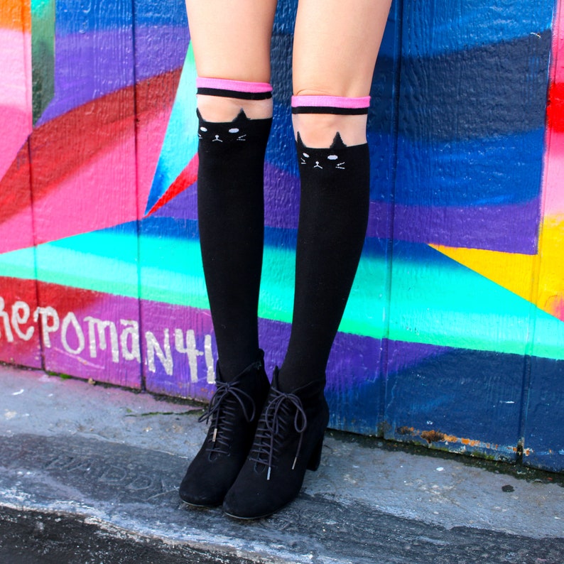 Cat Knee High Socks Anime Kawaii Clothing Gift Pack Over the Etsy