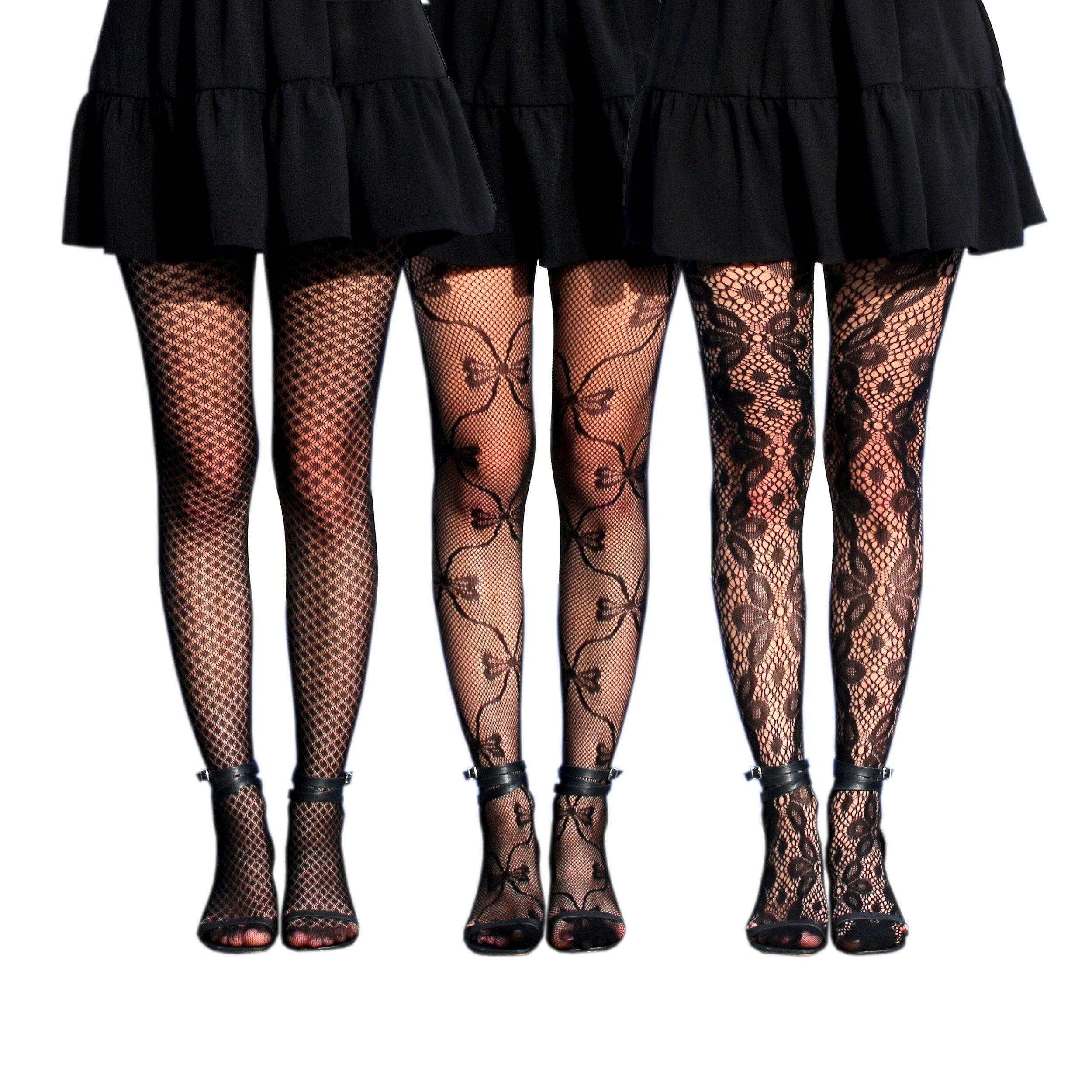 Women Lace Cream White Bow Retro Cross Embroidery Tights Pantyhose