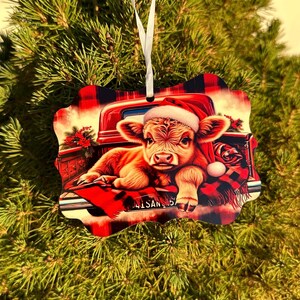 Christmas Cow in Truck Ornament, Cute Cow Ornament,Cow Gift, White Elephant Gift