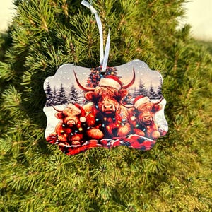 Christmas Cow Ornament: Winter Scene Tag Ornament