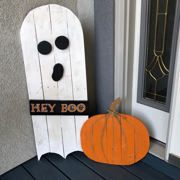 Front Porch Decor Rustieke Outdoor Halloween Decoratie Teruggewonnen Pallet Wood, Hey Boo Ghost