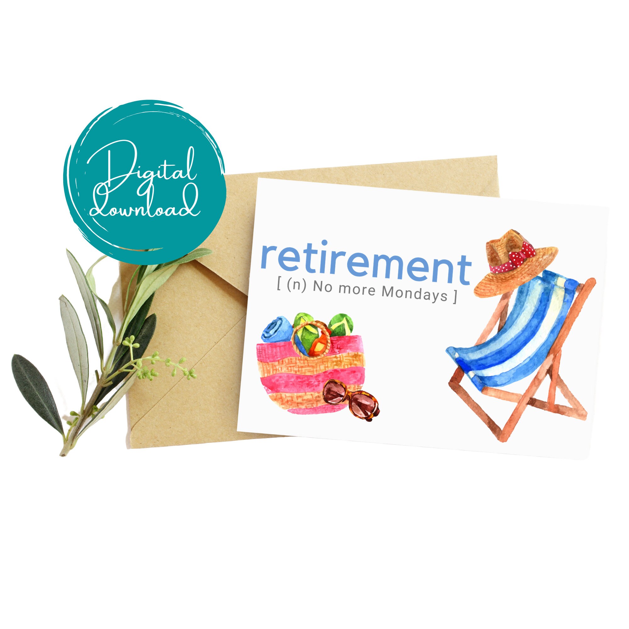 Retirement card printable instant download beach relax | Etsy