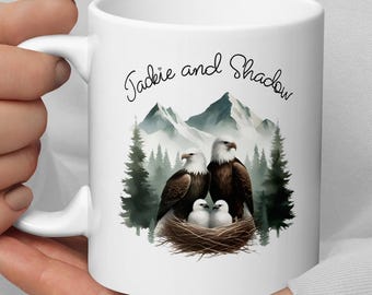 Jackie and Shadow Eagles Coffee Mug, Big Bear Wildlife Eaglets Tea Cup, Jackie & Shadow Gifts, Bald Eagles Fan Club