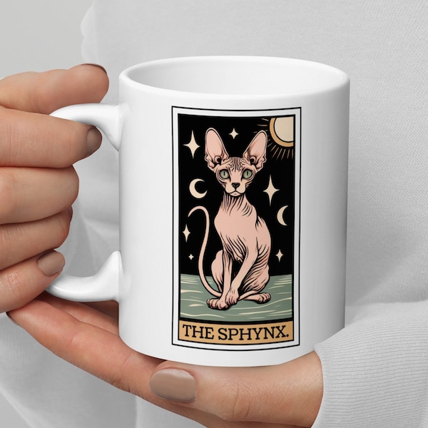 Sphynx Cat Tarot Card Coffee Mug, Gifts for Sphynx Cat Mom, Sphynx Cat Dad Cup, Hairless Cat Cup, Gifts for Canadian Sphynx Owners