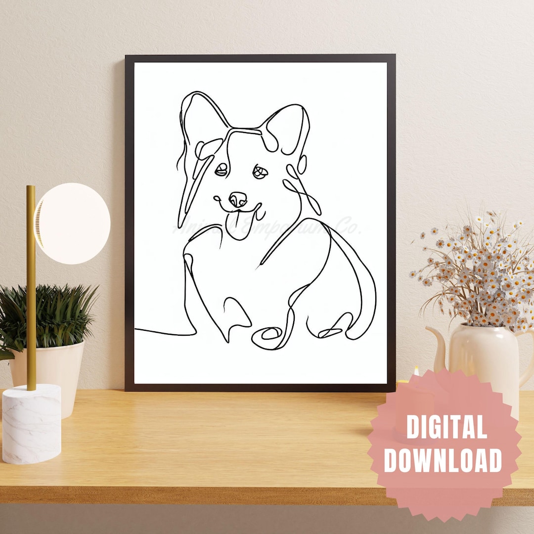 Welsh Corgi One Line Drawing PDF Instant Download, Corgi Minimalist ...