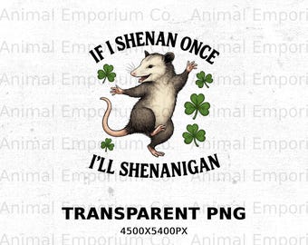 If I Shenan Once I'll Shenanigan St Patrick's Opossum PNG, Funny St Patty's Feral Possum Transparent Clipart, Shamrock Shenanigan St Paddy's