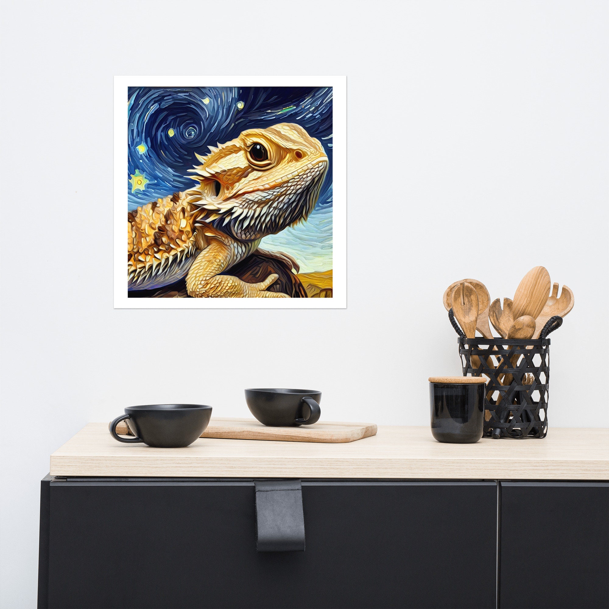 Bearded Dragon Starry Night Digital Painting, Bearded Dragon Art Poster ...