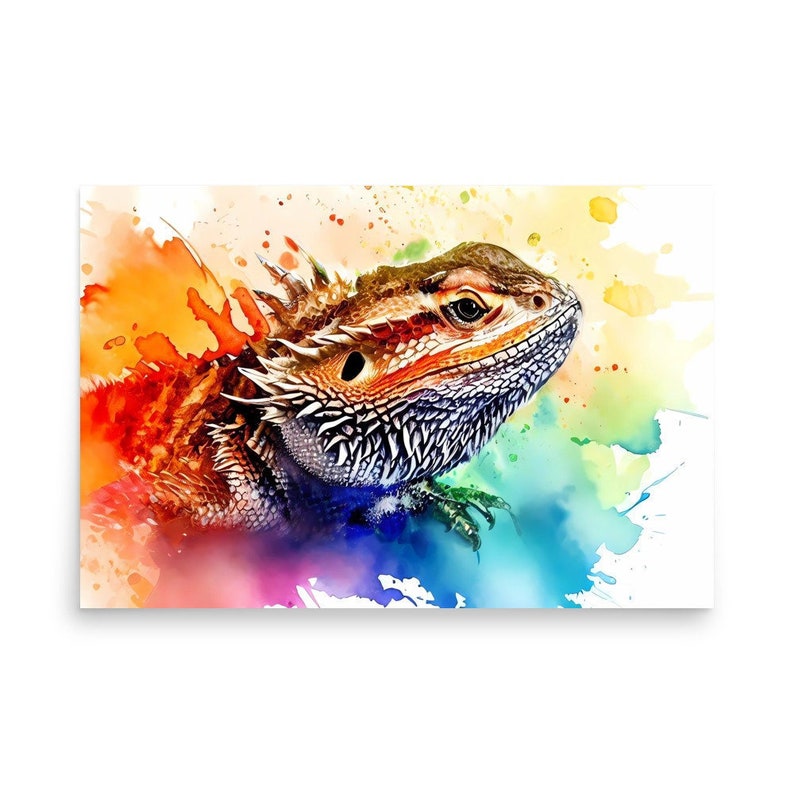 Bearded Dragon Water Color Artwork Poster Colorful Bearded - Etsy