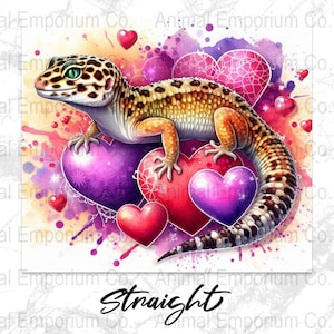 Gecko Valentine's Day PNG 20oz Skinny Tumbler Wrap, Gecko and Hearts Sublimation Digital Download, Straight Reptile Valentine's Day Wrap image 3