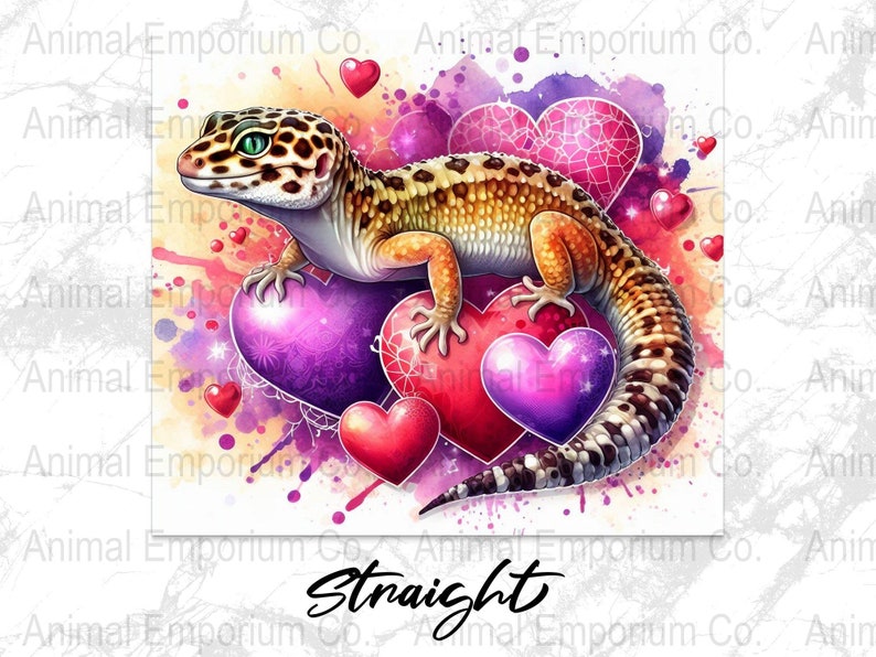 Gecko Valentine's Day PNG 20oz Skinny Tumbler Wrap, Gecko and Hearts Sublimation Digital Download, Straight Reptile Valentine's Day Wrap image 3