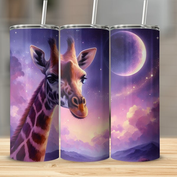 Giraffe Tumbler PNG Wrap, Celestial Night Sky, Mystical Moon and Stars Wildlife Digital Download, Giraffe Tapered 20oz Skinny Sublimation