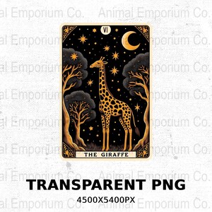 Carte de tarot girafe en téléchargement numérique PNG Transparent, sublimation de chemise occulte girafe, girafe africaine mystique lune et étoiles Clipart