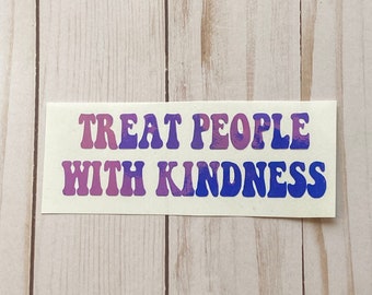Treat People With Kindness Decal, retro font, holographic, TPWK, car accessories, auto decor