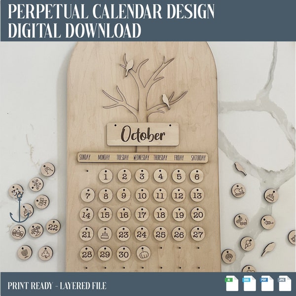 Ewiger Kalender svg, sofortiger Download, Kalender Laser Datei, Ewiger Kalender Design, DIY Kalender Design, Laser SVG, Laser Handwerk SVG